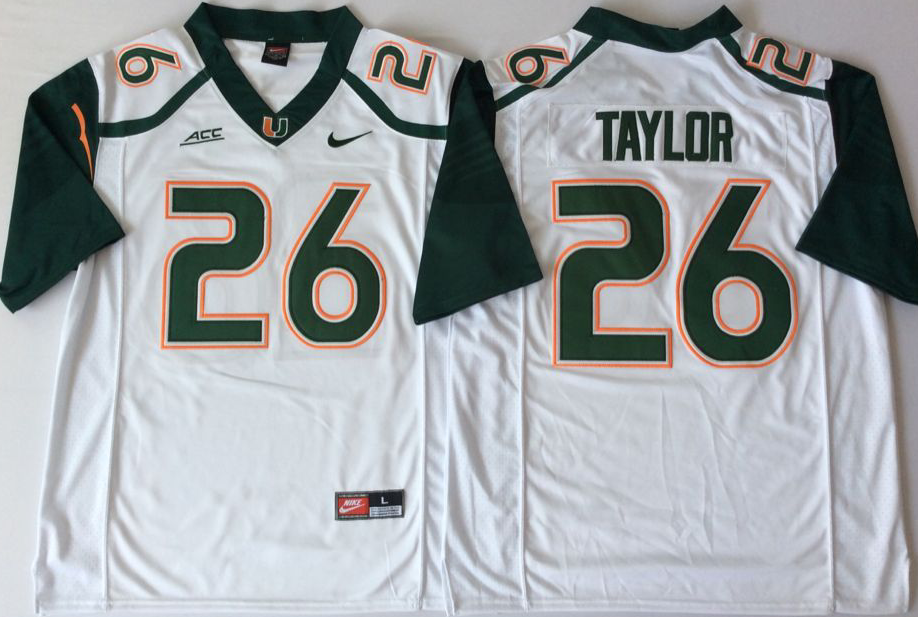 Men Miami Hurricanes 26 Taylor White Nike Stitched NCAA Jersey